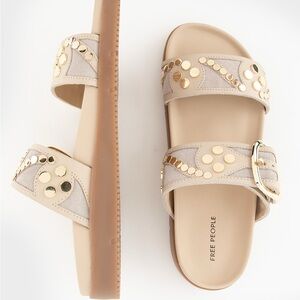 Free People Revelry Studded Slide Sandal In Plaster Gold Buckle Boho 8
